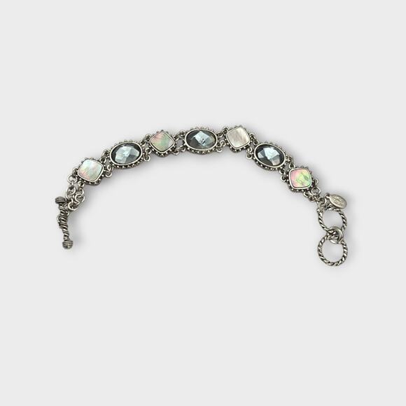 Cookie Lee Faceted Glass and Mother-of-Pearl Silver-Tone Bracelet - Picture 5 of 7